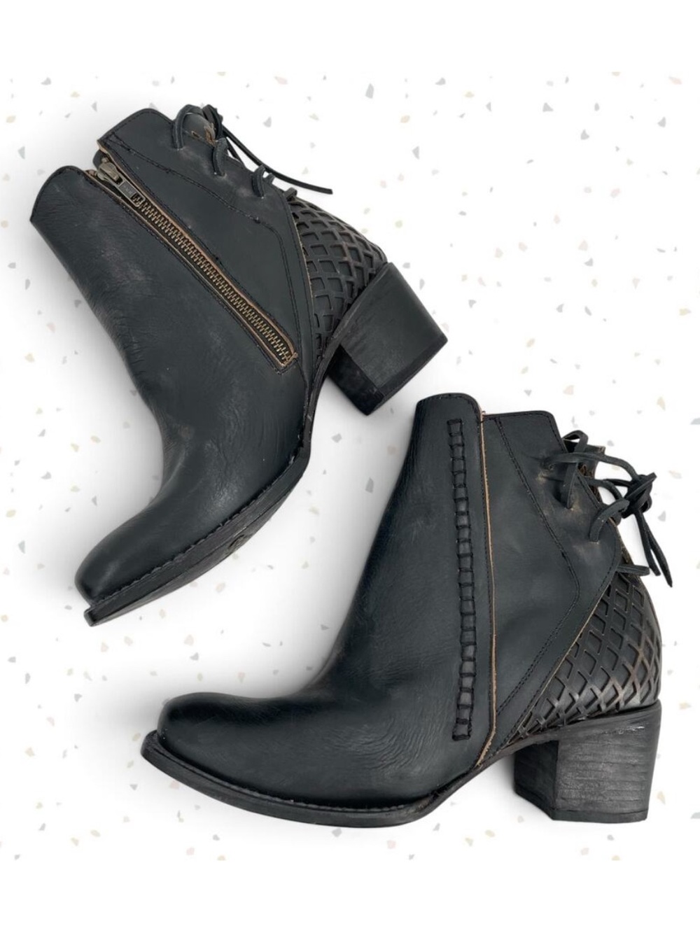 Freebird Dreamer Black Boho Ankle Booties Diamond Lace Backs Square Toe Size 11